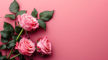 Top view of pink rose flower isolated background. empty space Wedding invitation cards. Valentine's day or mother day holiday concept