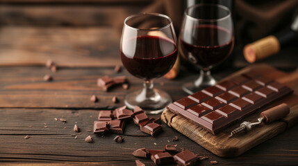 a glass of wine and a bar of chocolate: a simple pleasure