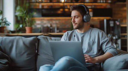 z generation man listening to music, self-care concept