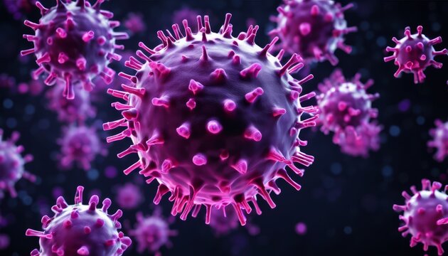 A purple virus with spikes on it