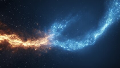 A blue and orange nebula with a red streak