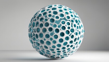 A blue and white sphere with holes in it