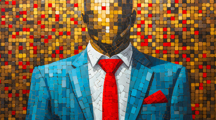 Homme d'affaires avec costume cravate, et tête en pixels - obrazy, fototapety, plakaty