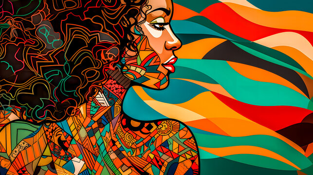 Portrait coloré et géométrique de femme noire africaine
