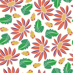 Seamless pattern with flowers. vector floral and leaf pattern.