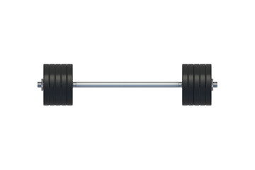 Barbell isolated on white background. Sports equipment. Bodybuilding and powerlifting. Top view. 3d render