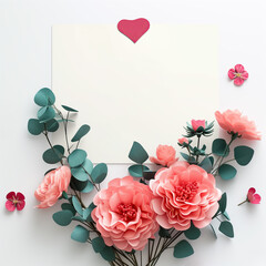 Camellia roses  with a blank card, love note