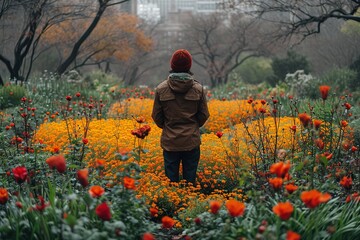 A person creating a time-lapse of a heart-shaped garden blooming