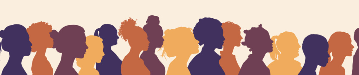 Banner of different silhouettes of women - International women's day