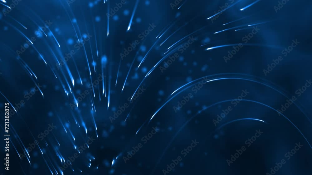 Poster glowing golden rays of light in motion. beautiful rain of shiny lines, magical shimmering dust. abst