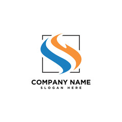Creative letter S fire water icon symbol logo design concept flat style