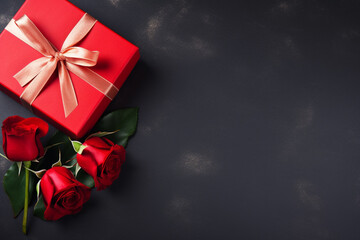3d Red rose and gift box with a small heart lie on the book spread. Side view. Close-up. Natural daylight. Image can be used for Valentine's Day, Women's Day, weddings, anniversaries generative Ai