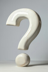 ceramic ? question mark faq white sculpture isolated on plain gray studio background - obrazy, fototapety, plakaty