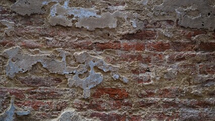 Empty Old Brick Wall Texture, texture of old shattered brick walls with plaster.