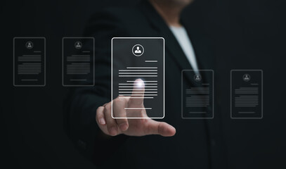 Recruitment people or Human Resource Management (HR) concept: businessman uses a laptop for human development, recruitment, leadership, and targeting the customer group to fill positions the company	
