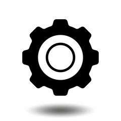 Black gear icon. Machine sprocket gear icon. Flat design. Vector cogwheel sign symbol on a white background.