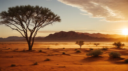 Fototapeta na wymiar Sunset in the Desert - A Serene Landscape of Warmth and Beauty. Generative AI.