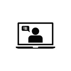 Online learning icon. Video conference. Laptop media course. Internet webinar. Vector design