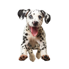 young Dalmatian puppy jumping on a transparent background