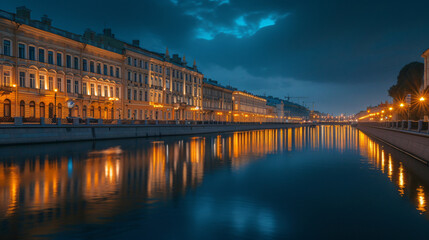 Monika embankment at night Saint Petersburg - obrazy, fototapety, plakaty