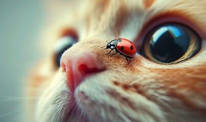 cute cat and ladybugs