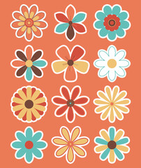 Floral sticker design in retro style. Vector illustration