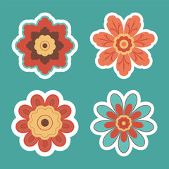 Fototapeta na wymiar Floral sticker design in retro style. Vector illustration