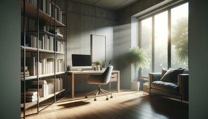 Modern Home Office with Natural Light and Minimalist Design