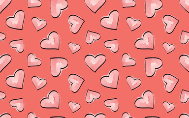 seamless pattern. hearts. a pattern for packaging, textiles, and wrappers. beautiful style . love. A romantic. a red heart. doodle. with a colored background. background.