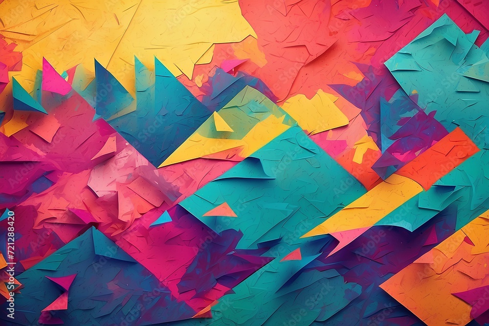 Poster digitally textured abstract background with colorful triangles, created by ai generated