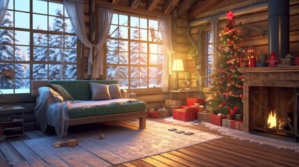 Cottage decorated for christmas. seamless looping time-lapse virtual video animation background, modern film