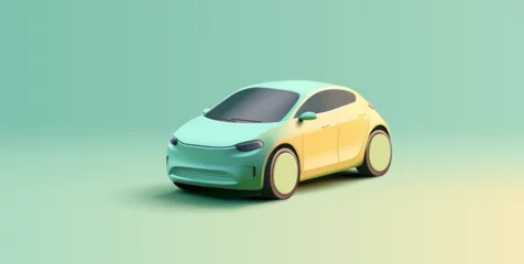 Fotobehang modern 3d render car model, simplified shapes, big wheels, new generation car, green electro energy © YarM