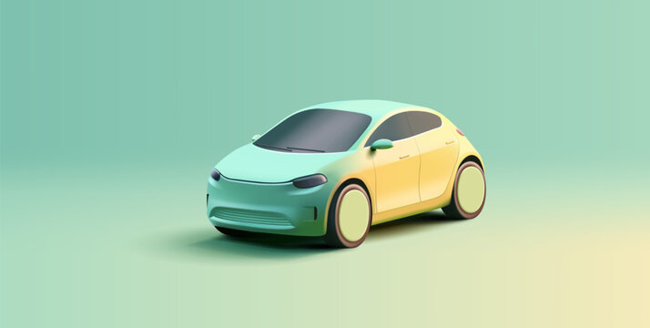 modern 3d render car model, simplified shapes, big wheels, new generation car, green electro energy