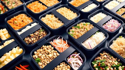 Food in lunch boxes, delicious food for your table for advertising