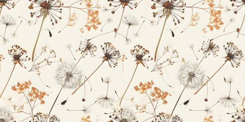 Dried plants and flowers seamless pattern with white background.