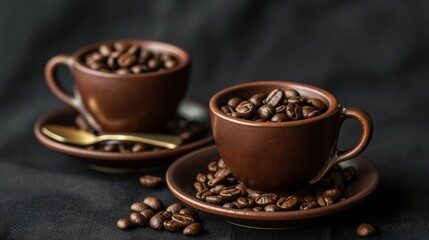 Fototapeta premium Aromatic Palette Exploring the Rich World of Ground Coffee Beans and Coffee Beans Background 