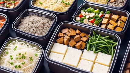 Food in lunch boxes, delicious food for your table for advertising