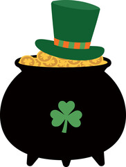 St. Patrick's Day Black Cauldron With Gold Coins Isolated   vector