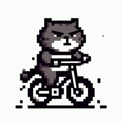 Fototapeta premium Cat riding bicycle in pixel art style