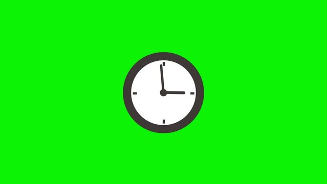 Time lapse animated clock face isolated on black white and green background.