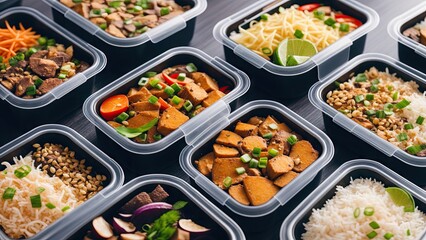 Food in lunch boxes, delicious food for your table for advertising