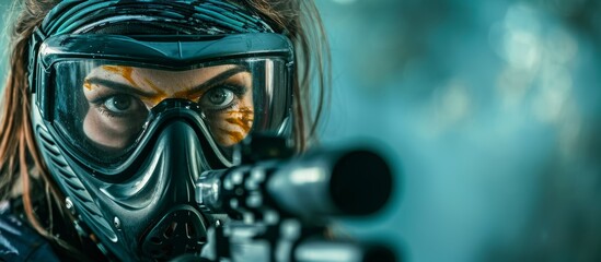 Fierce Female Paintball Player Holding Marker Ready to Dominate the Field