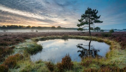Teich in der Heide im Morgengrauen