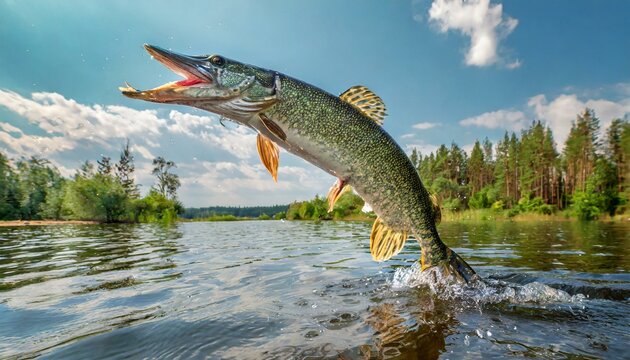 Hecht springt aus dem Wasser