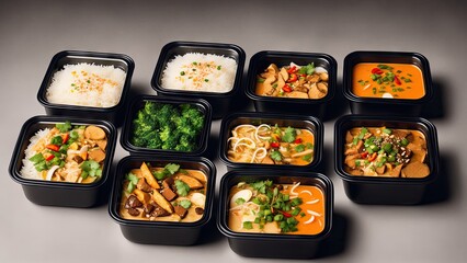 Food in lunch boxes, delicious food for your table for advertising