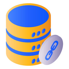 Linked or chain servers isometric Concept, Database Engine Vector Icon Design, Cloud computing and Web hosting services Symbol, DB Machine Sign, Round Storage Disck
