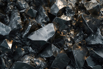 Texture of dark precious stone surface. Black natural mineral background - obrazy, fototapety, plakaty