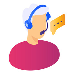 Hotline isometric Concept, Call Center Representative Avatar Vector Icon Design, Cloud computing and Internet hosting services Symbol, Technical Support Agent stock illustration,  
