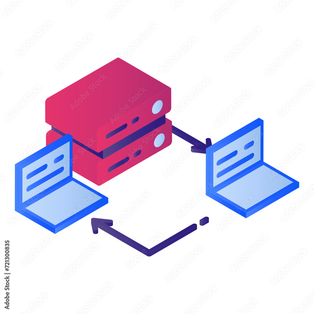 Poster p2p network isometric concept, local area network vector icon design, vpn sign, cloud computing and 