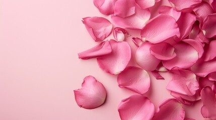 Minimal style. Pink rose petals set on pastel pink background - obrazy, fototapety, plakaty